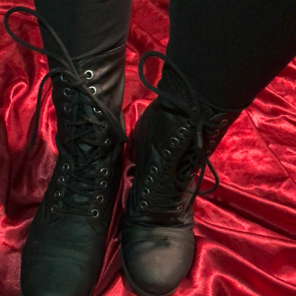 Black combat boots, size 6, $15
